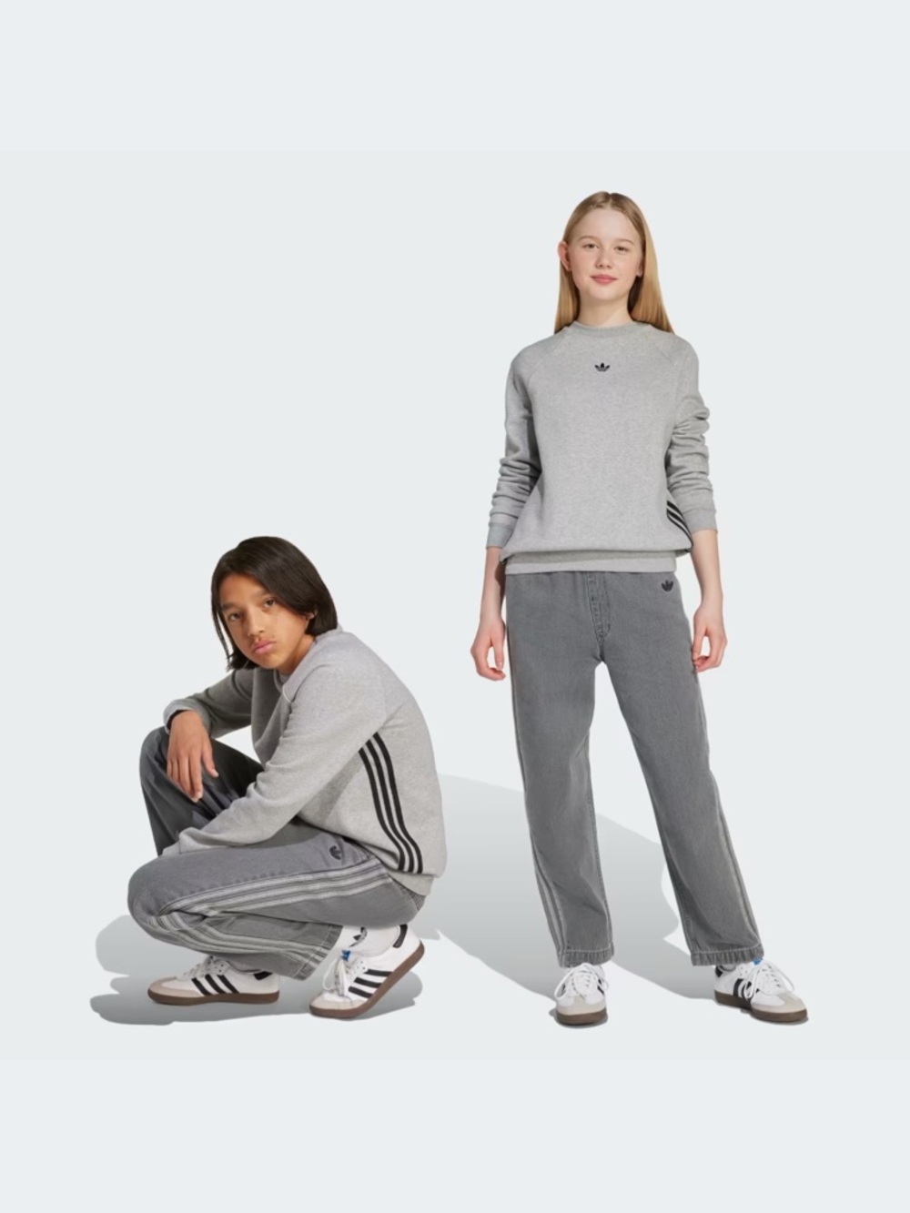 Adidas Gray Jeans Big Kids Unisex Size L (14–15) – Elastic Waist – Like New - Picture 2 of 9